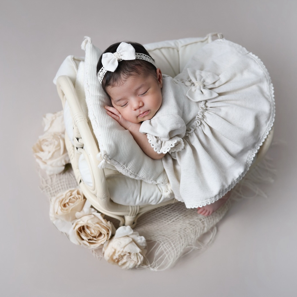 Baby Clothing Onesies - 新生児写真撮影用小道具女の赤ちゃん服レースバックボウロンパースベビーコスチューム新生児服写真撮影セット