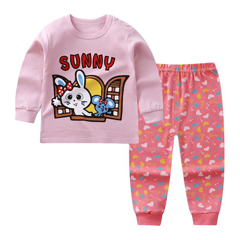 Baby Clothing Patterns Free - ベビーキッズホームロングジョンズ服セット女の子男の子服衣装純綿子供柄プリント下着2点セット
