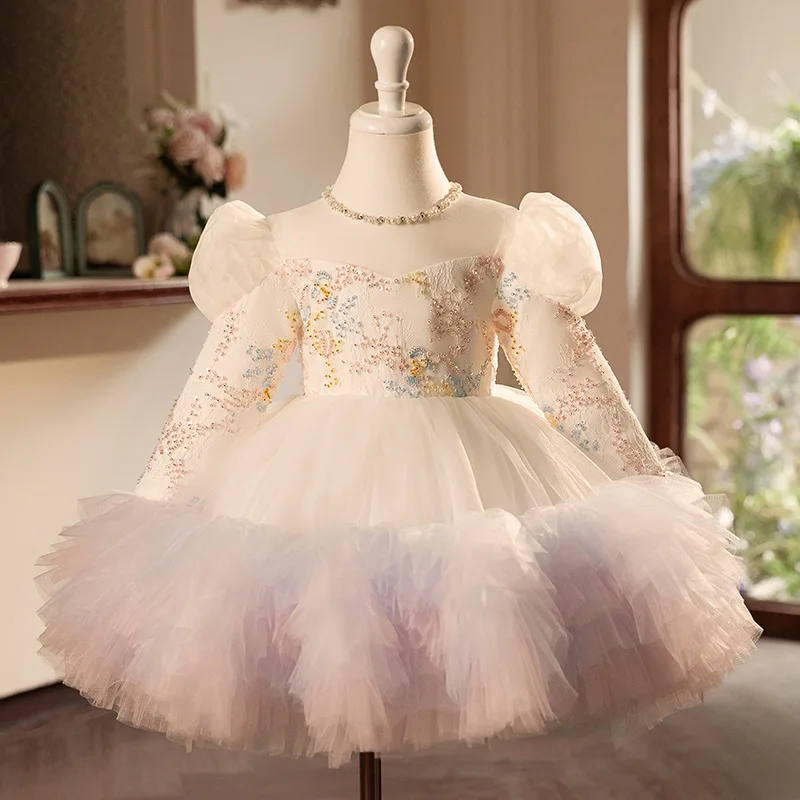 Baby Clothing Layers - 子供長袖秋夏女の赤ちゃんドレスラウンドネックプリンセスドレス 1st 誕生日パーティーファッションイブニング服