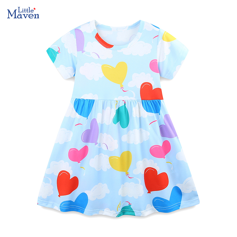 Baby Clothing Patterns Free - リトルメイブン 2025 夏の新子供服ベビーガールズ子供服半袖漫画ハート雲ドレス 2-7 年