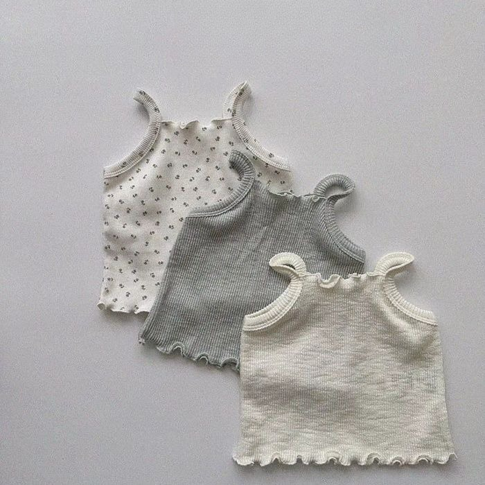 Baby Clothing Layers - 韓国のベビー＆幼児服 可愛い木製イヤーバンド付きリブ編みホルターネックトップ 女の子用サマーベーシックトップス アウター用