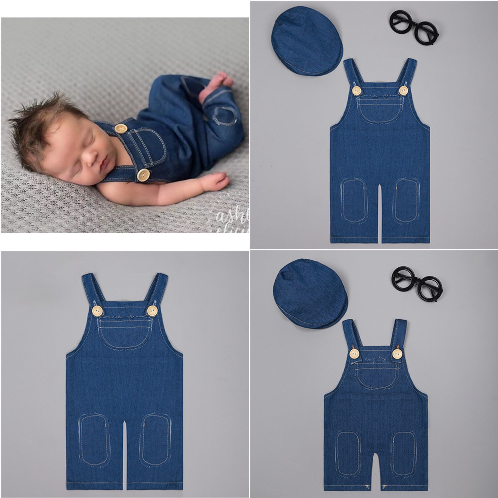 Baby Overall Denim - ❤️ 新生児写真撮影服デニムオーバーオールスタジオベビーボーイ写真小道具アクセサリー服衣装フォトグラフィア