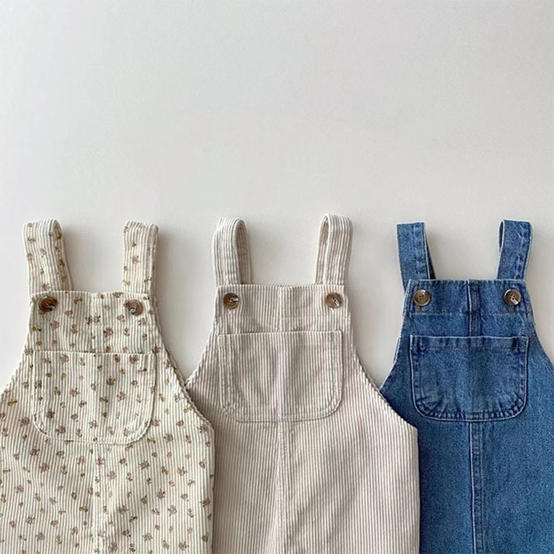Baby Overall Denim - 2025年秋新作 ベビーデニムオーバーオール 幼児 女の子 ストラップ付きトラウザーズ 無地