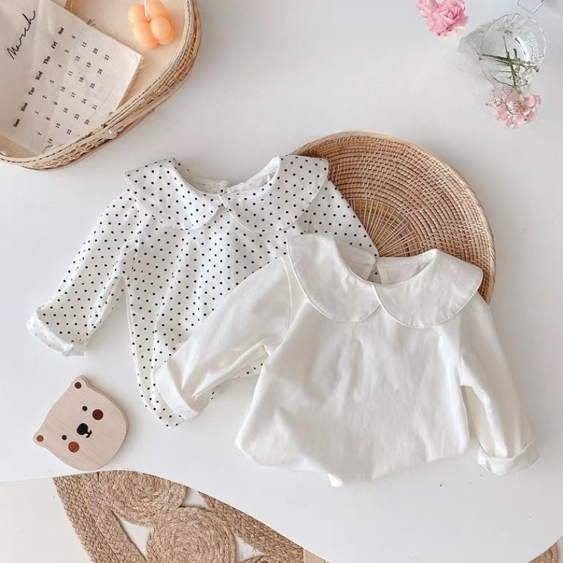 Baby Clothing Layers - 女の子用長袖Tシャツ 春秋 ホワイトカラートップ ベビーソリッドベースレイヤー カジュアルキッズファッションウェア