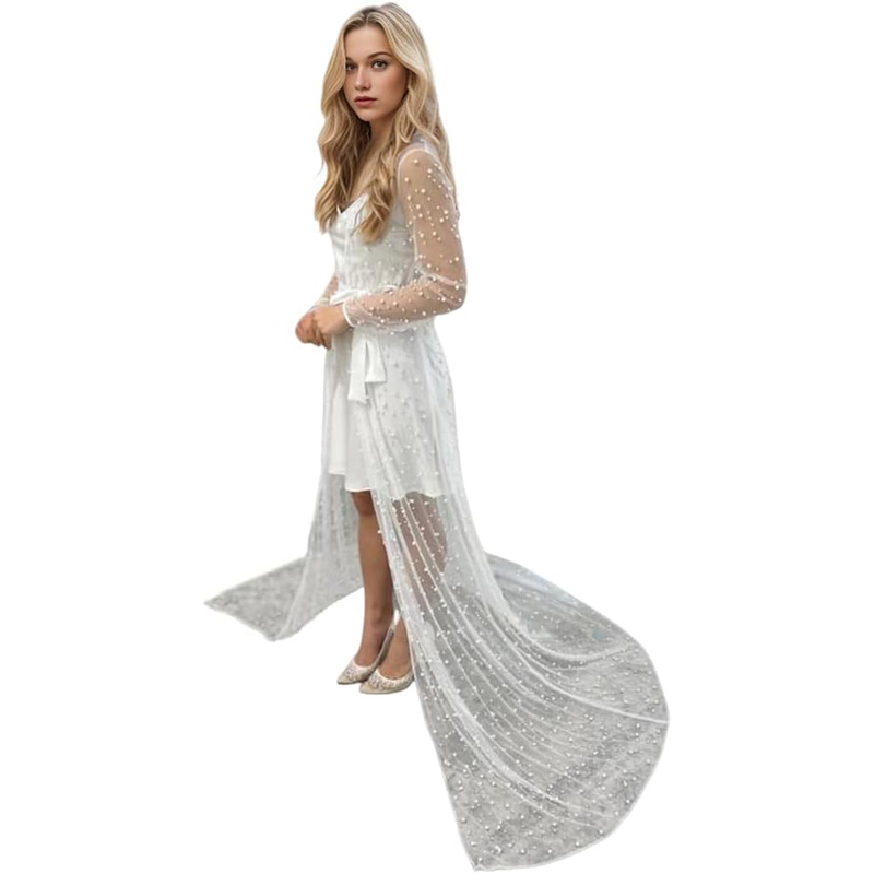 Baby Gown Nightwear - マタニティガウン ベビーシャワー用 ドレッシングガウン 透視感のある薄手のスカート ロングチュール ブライダルローブ