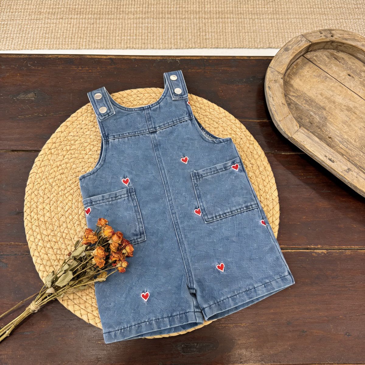 Baby Overall Denim - 2026 夏新しい女の子デニムオーバーオール幼児ファッションカジュアルジャンプスーツ女の赤ちゃんハート刺繍ストラップショーツ幼児服