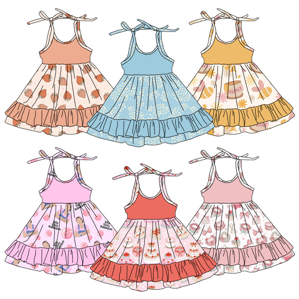 Baby Clothing Layers - 夏のイチゴ柄ベビーガールズドレス 可愛い花柄二重フリル 子供服ブティック
