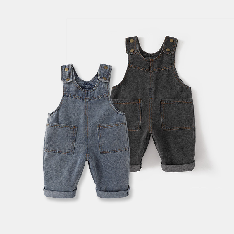 Baby Overall Denim - 2026年新作 韓国版 ソフトウォッシュデニム 子供用ベビーロンパース 男の子と女の子用 フロントポケット付き