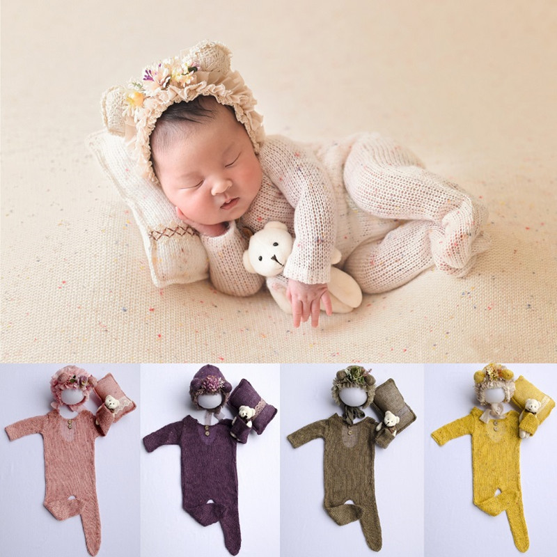 Baby Clothing Onesies - 新生児の写真撮影の小道具新生児少年少女ロンパース帽子ベビーロンパースボディスーツ衣装写真撮影の小道具服