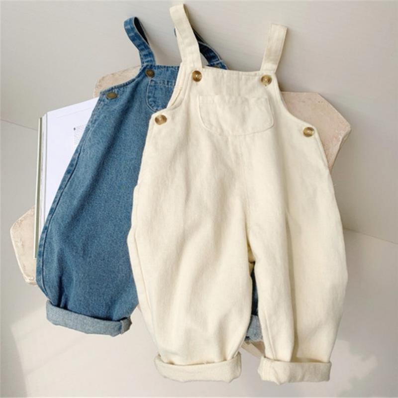 Baby Overall Denim - 男の子固体デニムオーバーオール子ジーンズよだれかけパンツ幼児ジャンプスーツ子供服子供オーバーオール秋衣装