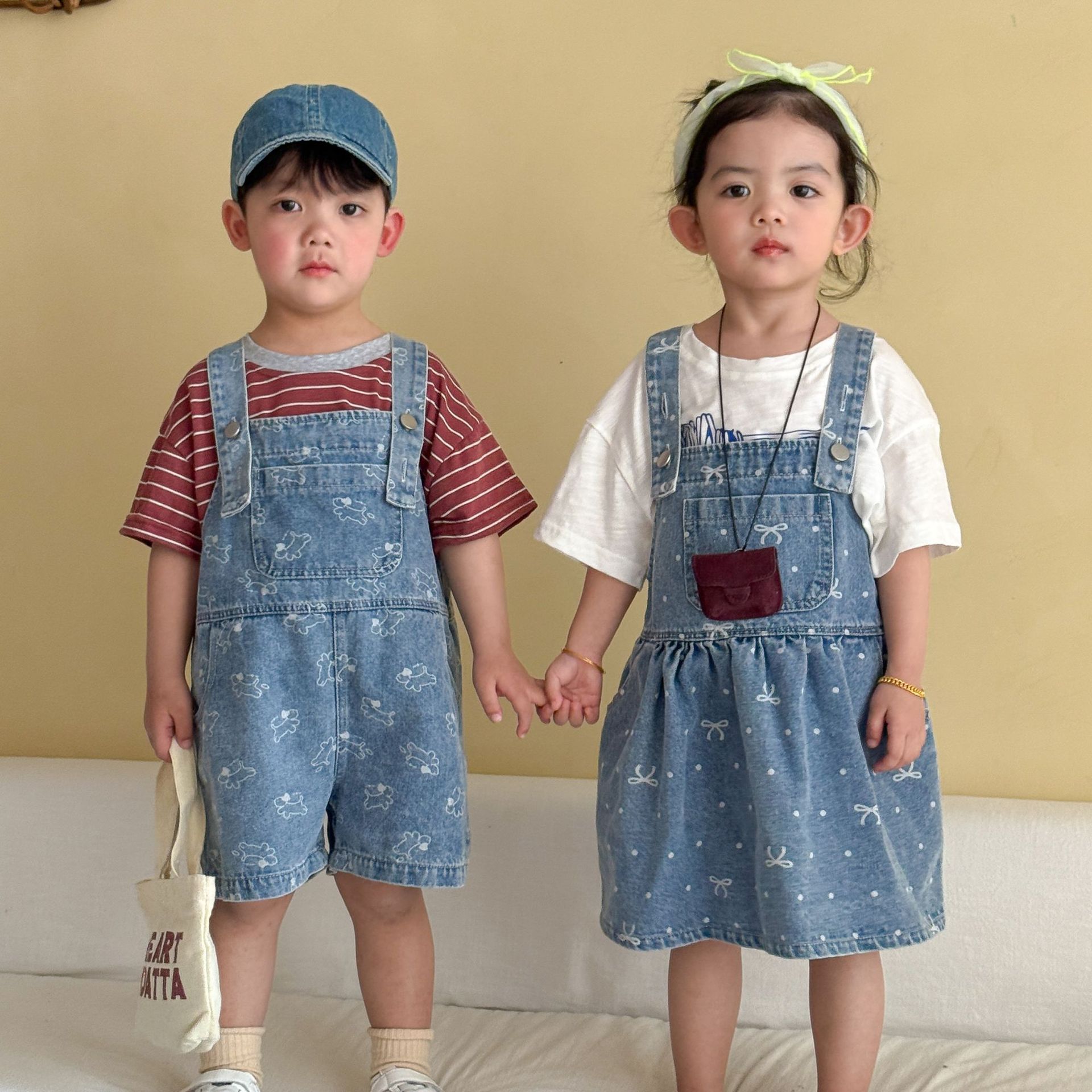 Baby Overall Denim - 2026 夏新しい子供デニムオーバーオール男の子ストラップジーンズショートパンツ女の子スリングドレスかわいい子供兄弟姉妹衣装ベビー服