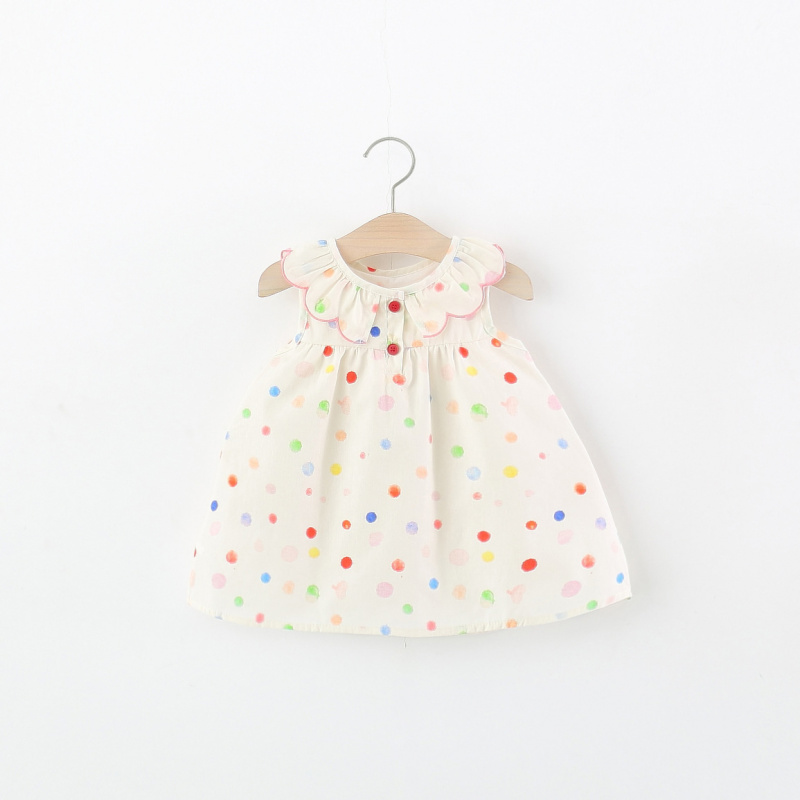 Baby Clothing Layers - 子供服：女の子用夏用ノースリーブワンピース、カラフルな水玉模様のベビーガールズ用シングルレイヤーコットンワンピース、スタイリッシュなワンピース