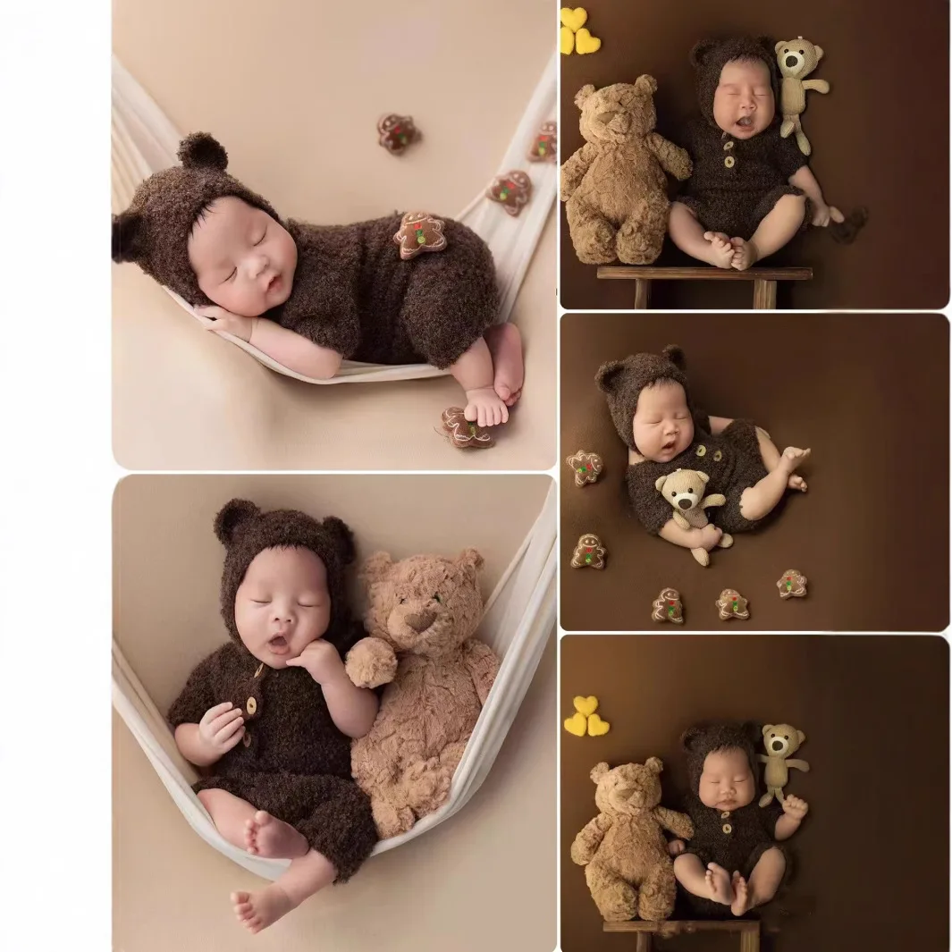 Baby Clothing Sets Boy - 生まれたばかりの赤ちゃんのための写真アクセサリー,クマの衣装,ジャンプスーツと帽子,動物の写真アクセサリー,男の子と女の子