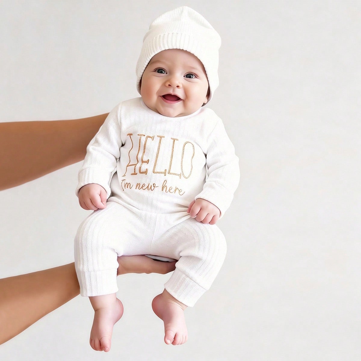 Baby Clothing Onesies - Ylsteed 「ハロー」刺繍新生児写真撮影小道具幼児ロンパースジャンプスーツリボン帽子付き赤ちゃん帰宅衣装赤ちゃん写真ギフト