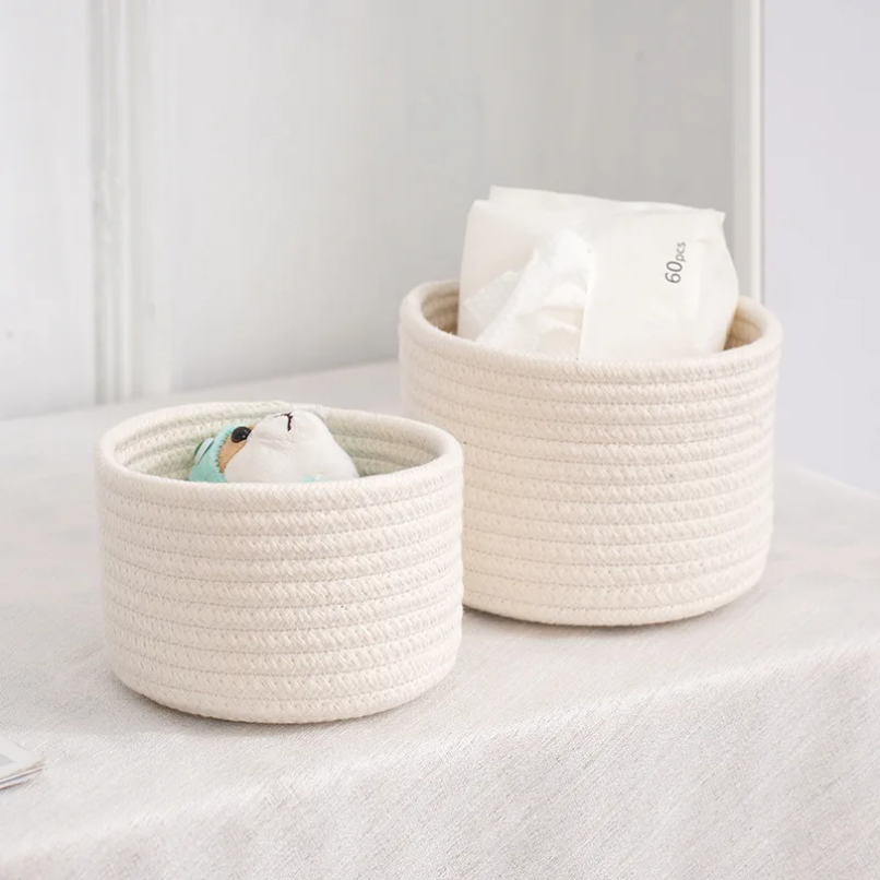 綿ロープで織られた手作りの収納バスケット、雑貨オーガナイザー - Baby Clothing Basket のレビューと価格