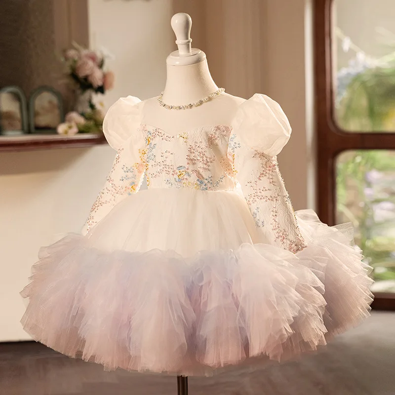 子供長袖秋夏女の赤ちゃんドレスラウンドネックプリンセスドレス - Baby Clothing Layers のレビューと価格