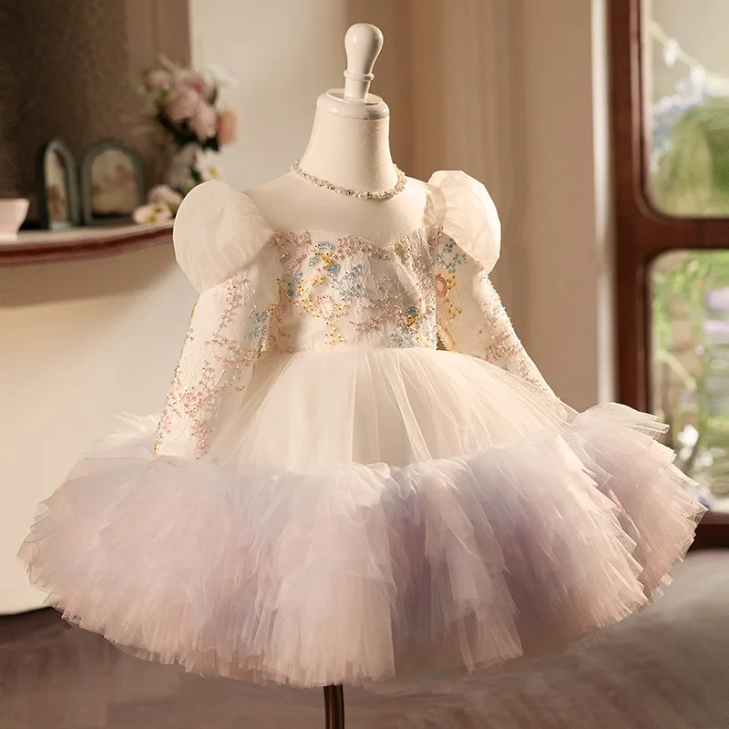 子供長袖秋夏女の赤ちゃんドレスラウンドネックプリンセスドレス - Baby Clothing Layers のレビューと価格