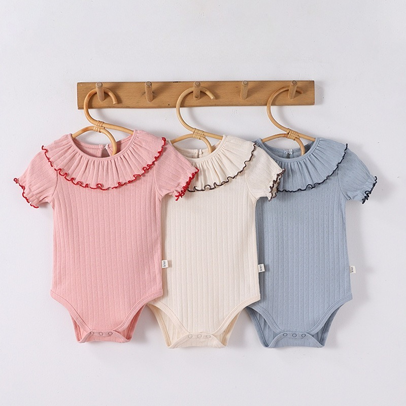 女の赤ちゃんの夏用三角ボディスーツ純綿フリル襟薄い幼児服女の - Baby Clothing Layers のレビューと価格