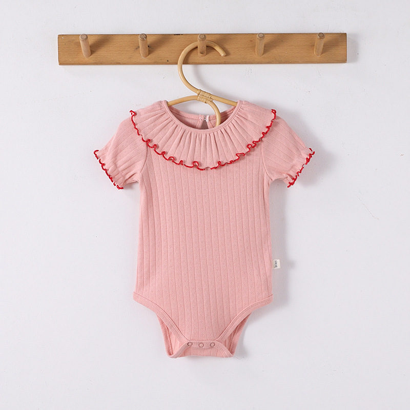 女の赤ちゃんの夏用三角ボディスーツ純綿フリル襟薄い幼児服女の - Baby Clothing Layers のレビューと価格