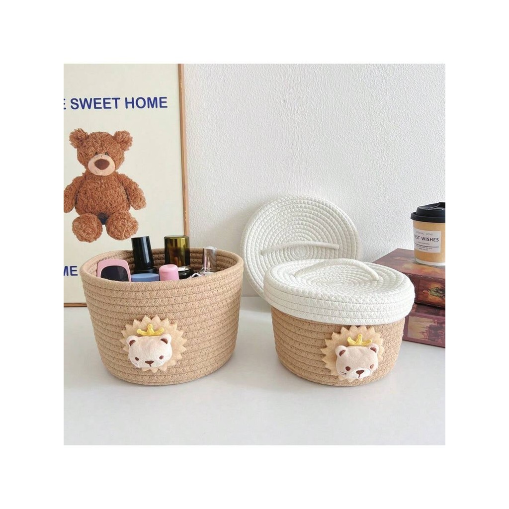ふた付きの手作り織り収納バスケット,綿ロープ,整理ツール,シ - Baby Clothing Basket のレビューと価格