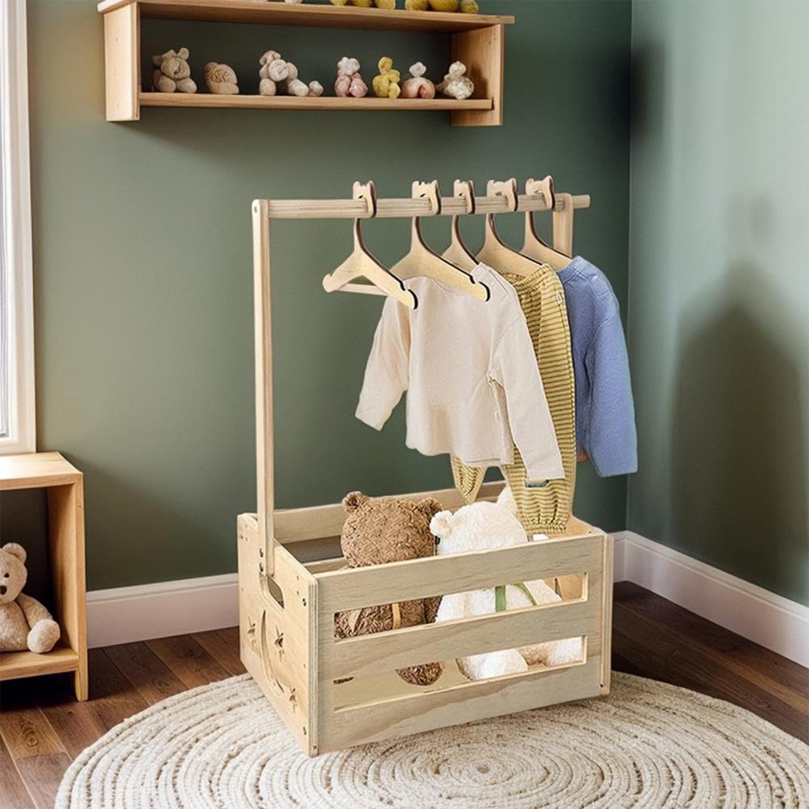 ベビー服収納ボックス、5本のハンガー付き木製おむつ収納ラック - Baby Clothing Rack For Baby Shower のレビューと価格