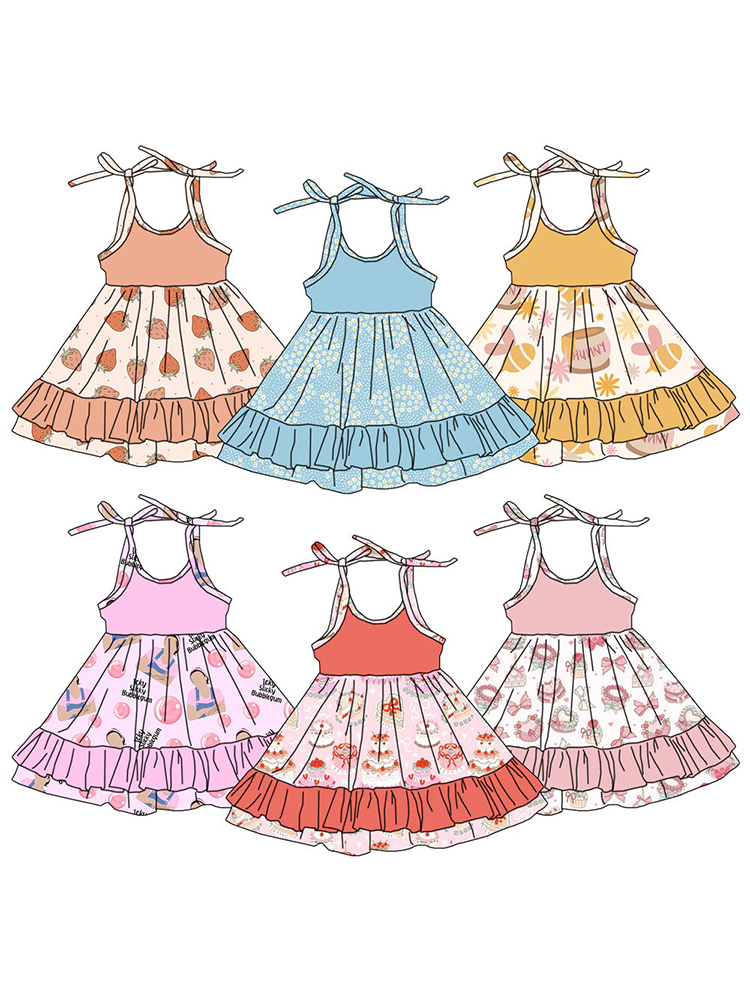 夏のイチゴ柄ベビーガールズドレス 可愛い花柄二重フリル 子供 - Baby Clothing Layers のレビューと価格