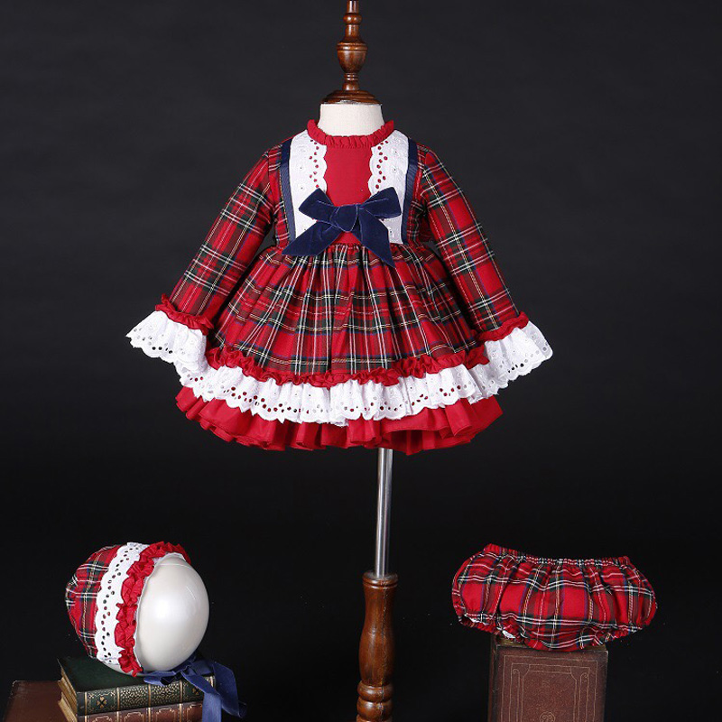 女の赤ちゃん秋冬クリスマス赤チェック柄ヴィンテージスペインポ - Baby Clothing For Girls のレビューと価格