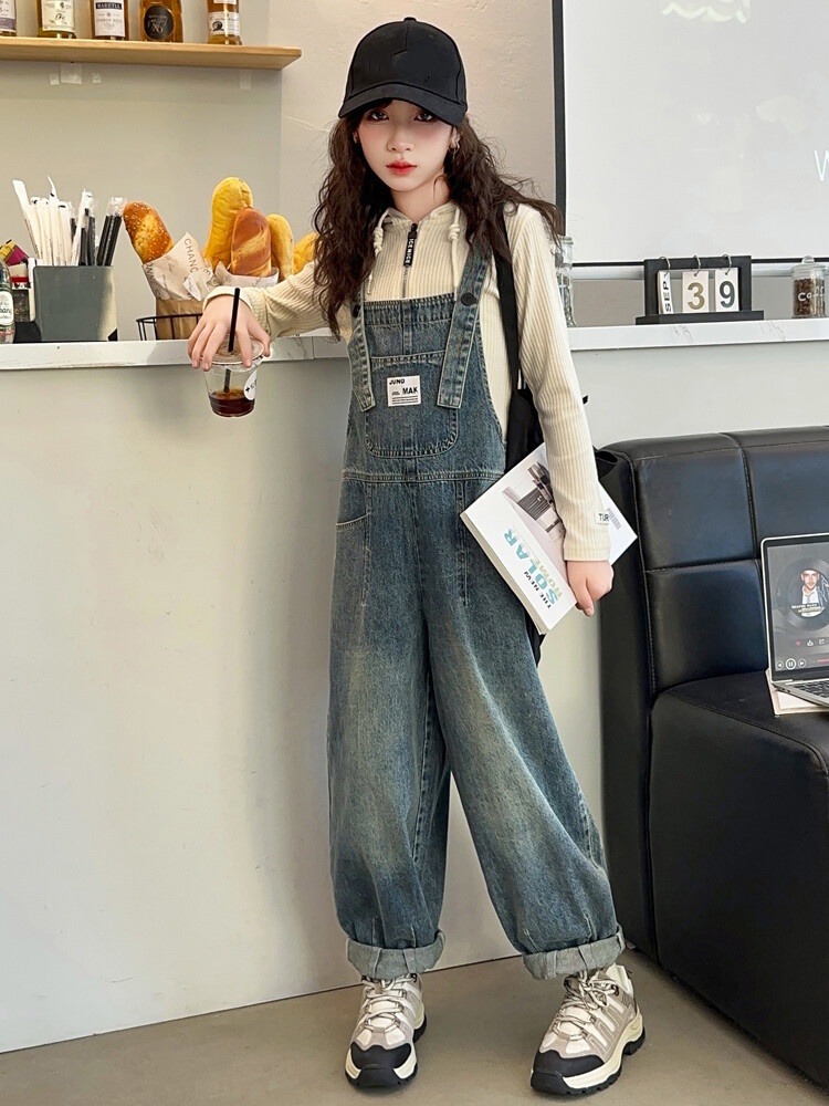 春快適なベビージャンプスーツ女の子のためのデニムサスペンダー - Baby Overall Denim のレビューと価格