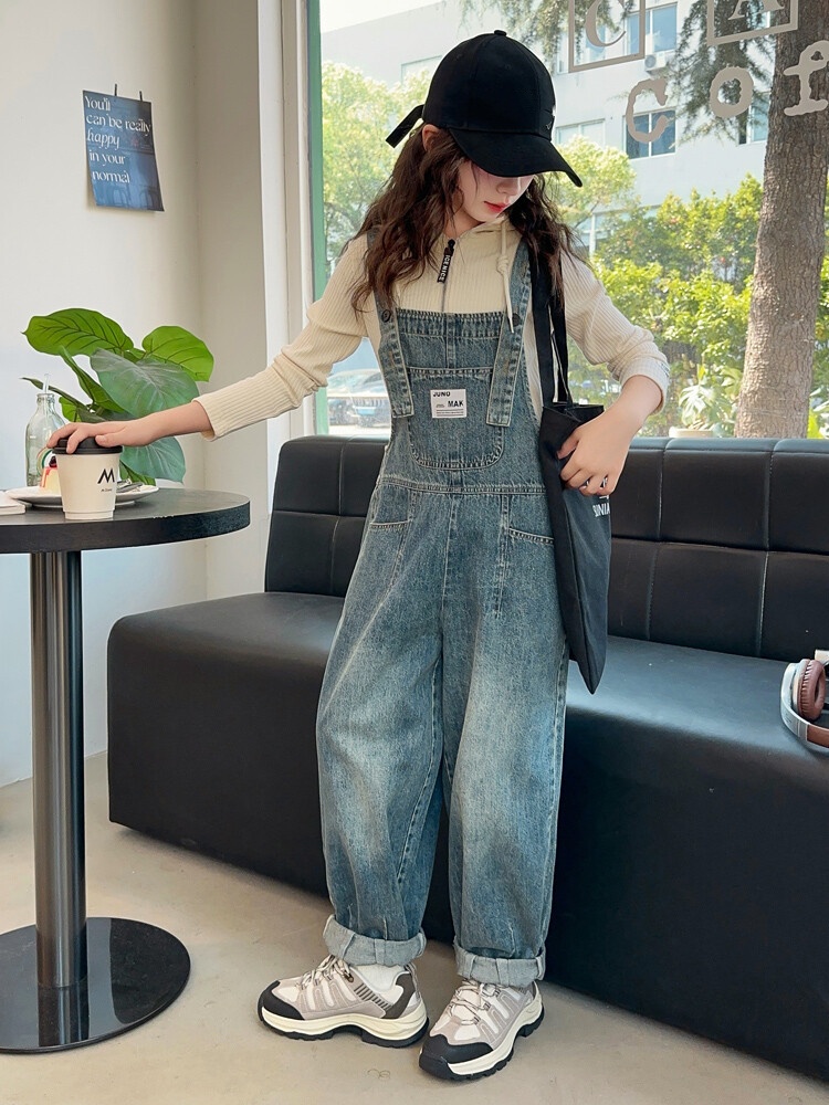 春快適なベビージャンプスーツ女の子のためのデニムサスペンダー - Baby Overall Denim のレビューと価格