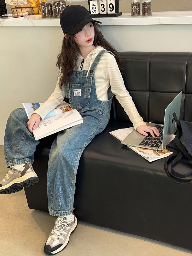 春快適なベビージャンプスーツ女の子のためのデニムサスペンダー - Baby Overall Denim のレビューと価格