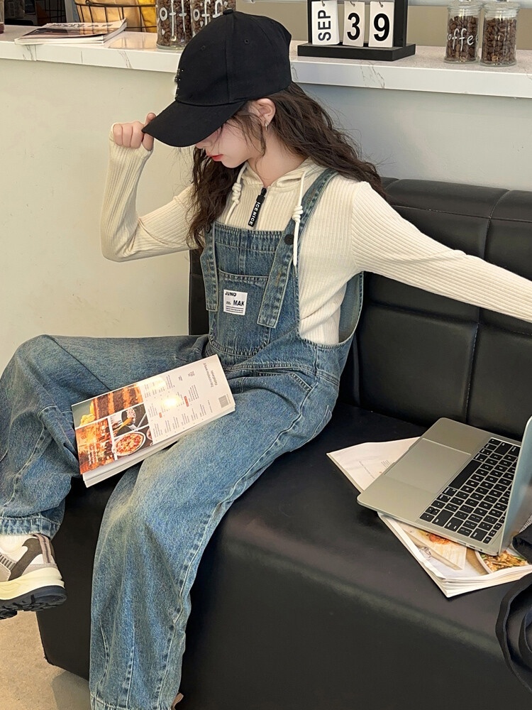 春快適なベビージャンプスーツ女の子のためのデニムサスペンダー - Baby Overall Denim のレビューと価格