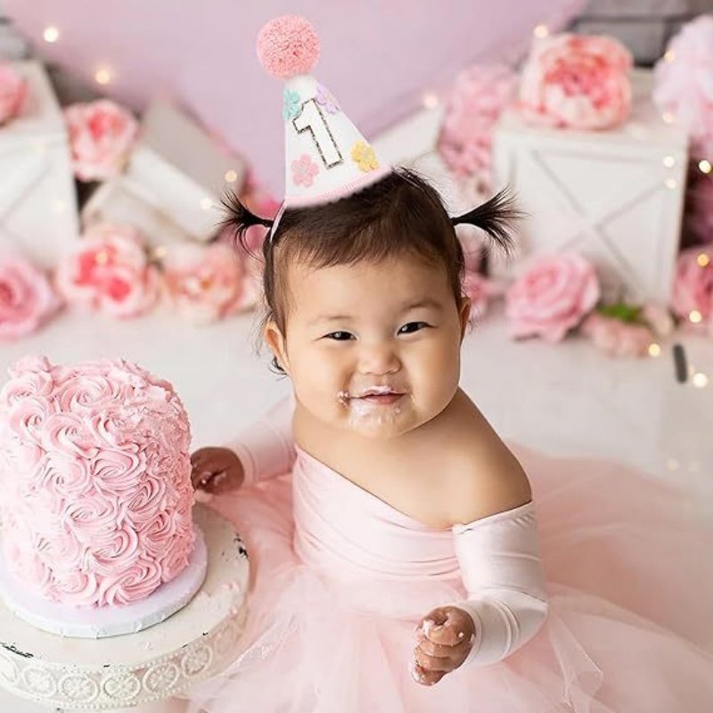 カラフルなフラワー1歳半誕生日コーンハット 女の子用、ベビー - Baby Clothing Sets Boy のレビューと価格
